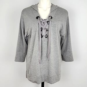 ⭐️3/ $30⭐️ Cable & Gauge Women's Grey Pullover Hoodie Lace Up Neck Sz XL